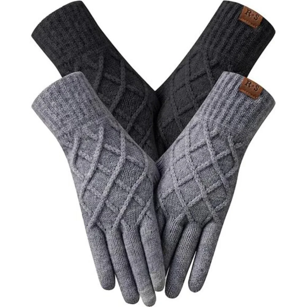 2 Pairs Winter gloves for women Touch screen Elastic Thermal knit
